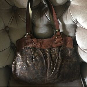 Patricia Nash Brown metallic lace leather bag Napoli